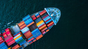 aerial boat with shipping containers