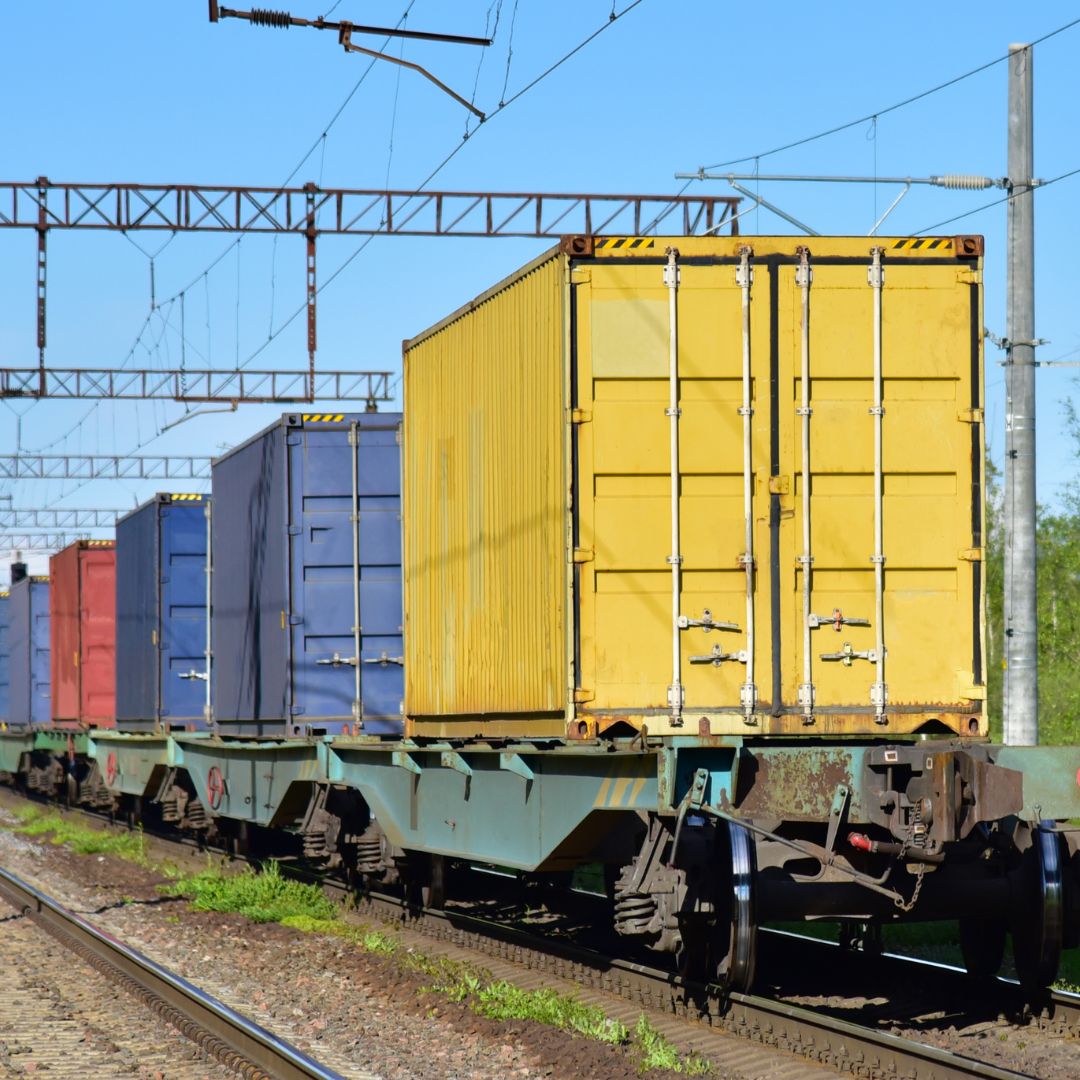 Shipping containers on a train