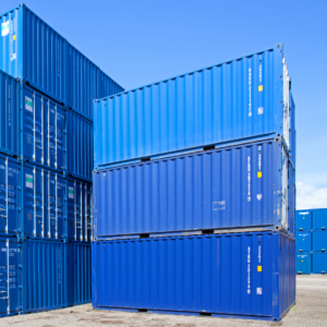 blue containers stacked