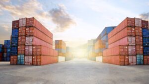shipping containers sitting at port