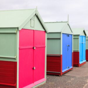 three cargo containers with doors visible