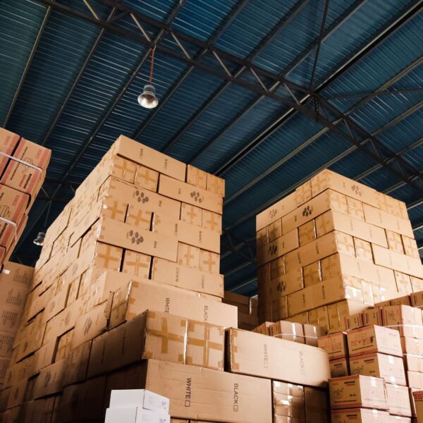 boxes stacked in warehouse
