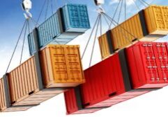 shipping containers on cranes concept