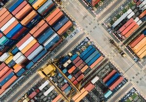 aerial containers in shipping yard