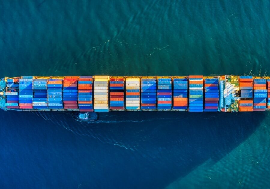 aerial boat with shipping containers