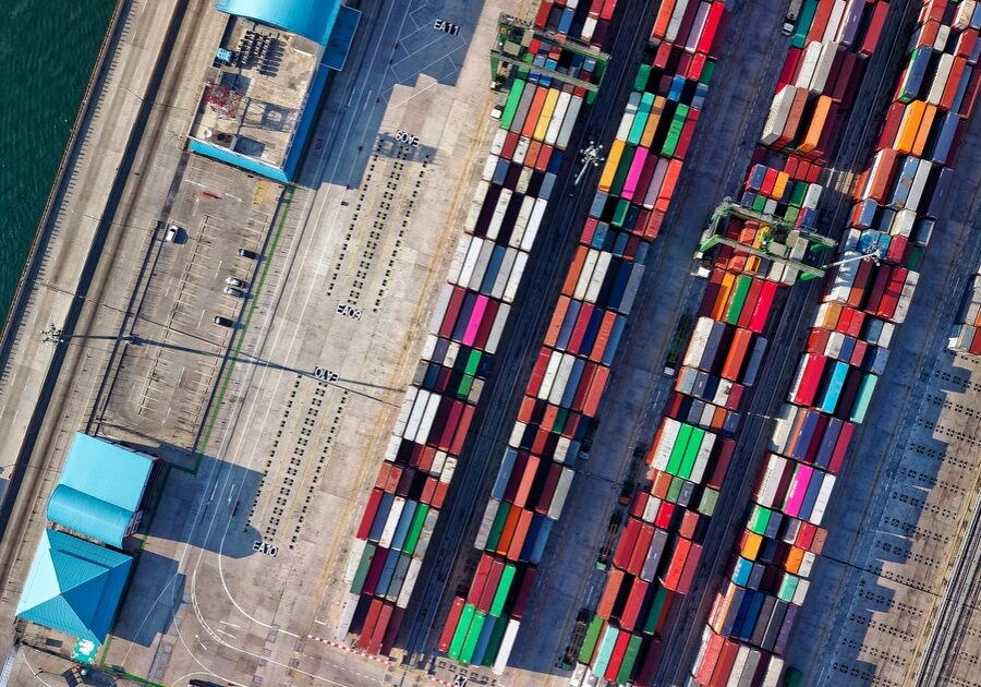 aerial containers in shipping yard