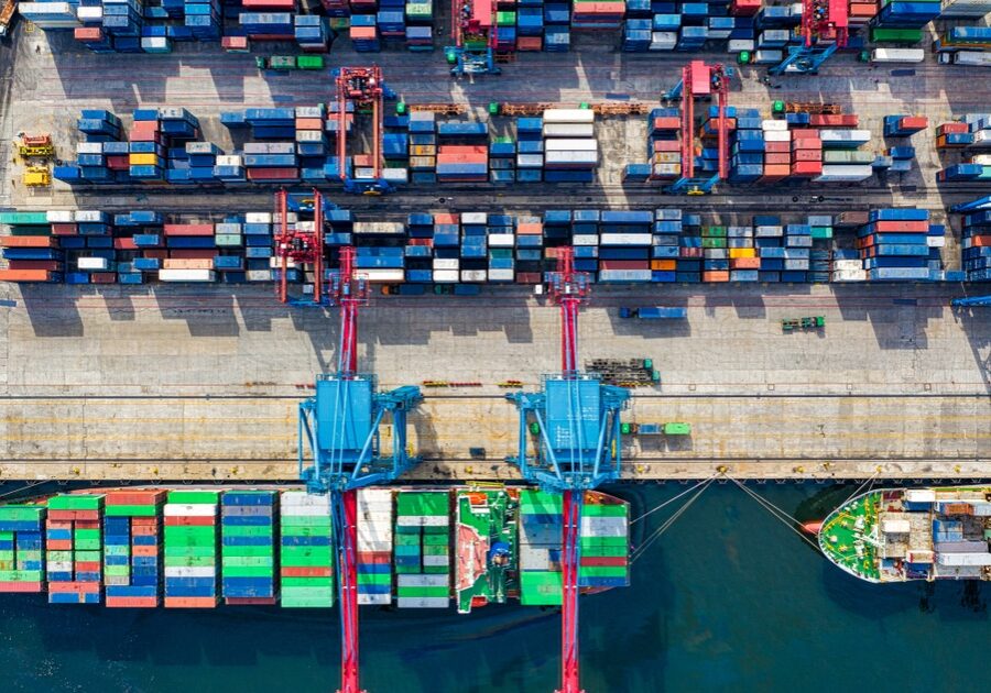 aerial containers in shipping yard